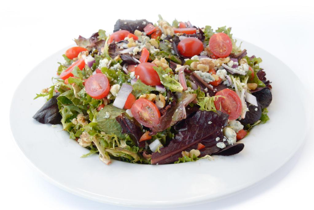 Mixed Salad · Organic field greens, cherry tomatoes, walnuts, bell peppers, red onions, Gorgonzola, balsamic vinaigrette.