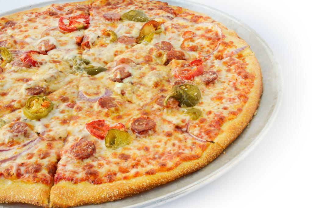 Small Spicy Sausage Gluten Free Thin Crust Pizza · Spicy Calabrese sausage, cherry peppers, red onions, crushed red pepper. Made with Mariposa gluten-free thin crust. Spicy.