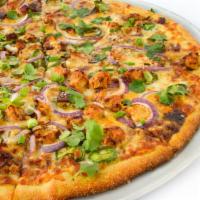 Small BBQ Chicken Gluten Free Thin Crust Pizza · Mary’s chicken, BBQ sauce base, red onions, cheddar, bacon, jalapenos, cilantro, green onion...