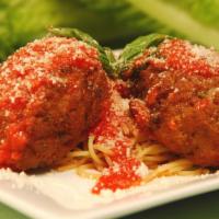 Spaghetti with Meatballs Pasta Lunch · 3 homemade meatballs sauteed in a fresh tomato basil sauce.