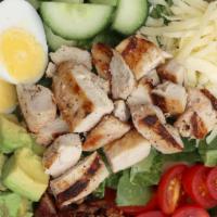 Cobb Chicken Salad · Antibiotic-free chicken breast, romaine, bacon, egg, avocado, cherry tomato, cheddar cheese,...