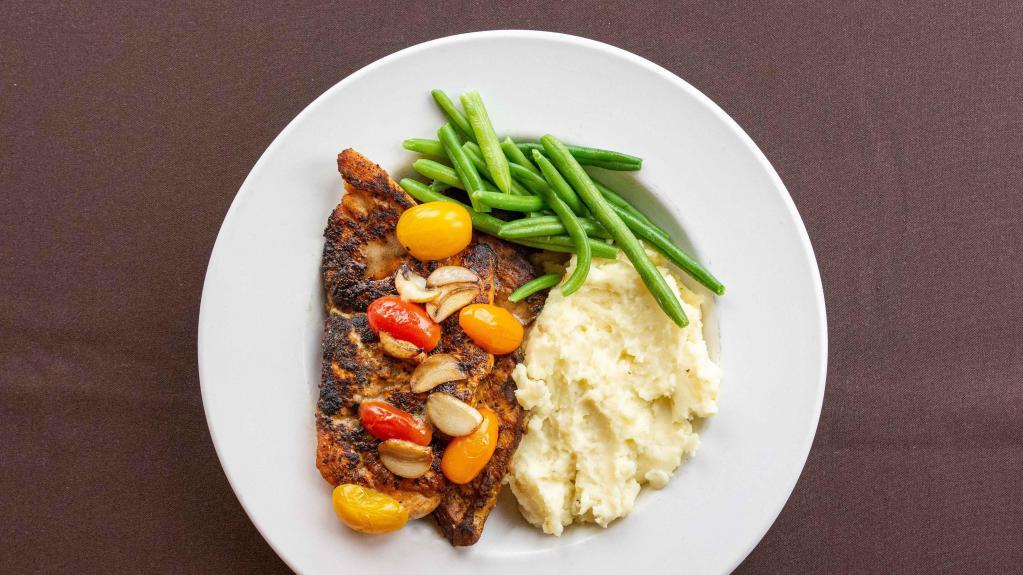 Lemon Pepper Chicken · Green beans, roasted tomatoes and whipped potatoes.