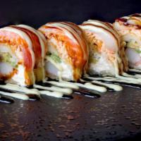 Yami Roll · Spicy salmon, cream cheese, jalapeno and soy paper deep-fried. Topped with avocado, eel sauc...