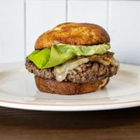 Keto Belcampo Burger · ½ LB Grass-Fed & Finished 28 Day Dry-Aged Belcampo Beef, White Cheddar, Caramelized Onion, B...