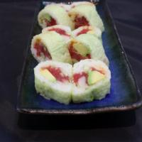 Tombo Roll (Dragonfly) · Albacore, tuna, avocado, cucumber and spicy mayo wrapped in soy paper.