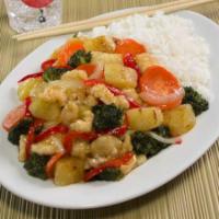 Sweet & Sour · Pineapple, red bell peppers, and onions mixed with sweet & sour sauce.
