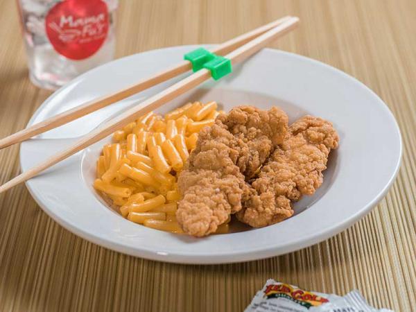 Kid's Dragon Tails · Crispy chicken tenders. Includes a drink, choice of side and fun chops.