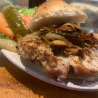 Pork Sandwich · 1/2 lb. slab of grilled, seasoned pork loin topped with choice of our house works of sauteed...