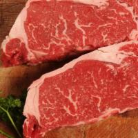NY Strip Steak · 12 oz. Grass Fed/Grain Finished. Moderately marbled with a bold beef flavor.