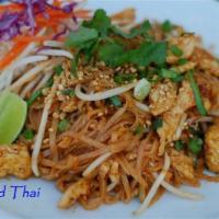 20. Pad Thai · Pan fried rice noodle with pad Thai sauce, tofu, egg, bean sprouts, chive and ground peanuts.