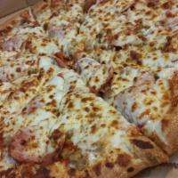 All Meat Pizza · Marinara sauce, pepperoni, Canadian bacon, sausage, beef and 100% mozzarella cheese.