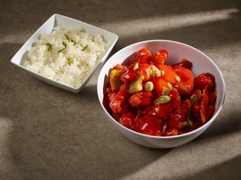 Sweet and Sour Chicken · Served with steamed rice or fried rice and fortune cookie.