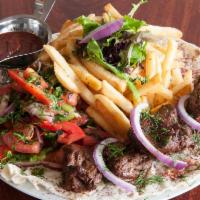 Beef Kabob Plate · Served with choice of side and salad mix with house dressing.
