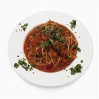 Spaghettini Alla Checca · Fresh tomatoes, garlic, basil and virgin olive oil.