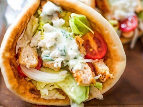NY Style Chicken Gyro · Served in pita with lettuce, onion, tomato and fresh homemade white sauce.