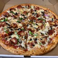 Supreme Pizza · Pepperoni, sausage, bacon, ham, green peppers, onions, mushrooms, black olives, tomatoes and...