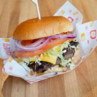 All-American Burger · American cheese, lettuce, tomato, pickles, red onion, and Bandit sauce.