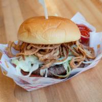 Midwest BBQ Burger · Crispy onions, coleslaw, and house BBQ sauce.
