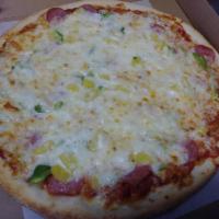 The Hawaiian Pizza · Canadian bacon, pineapple, green peppers, provolone cheese and extra cheese.