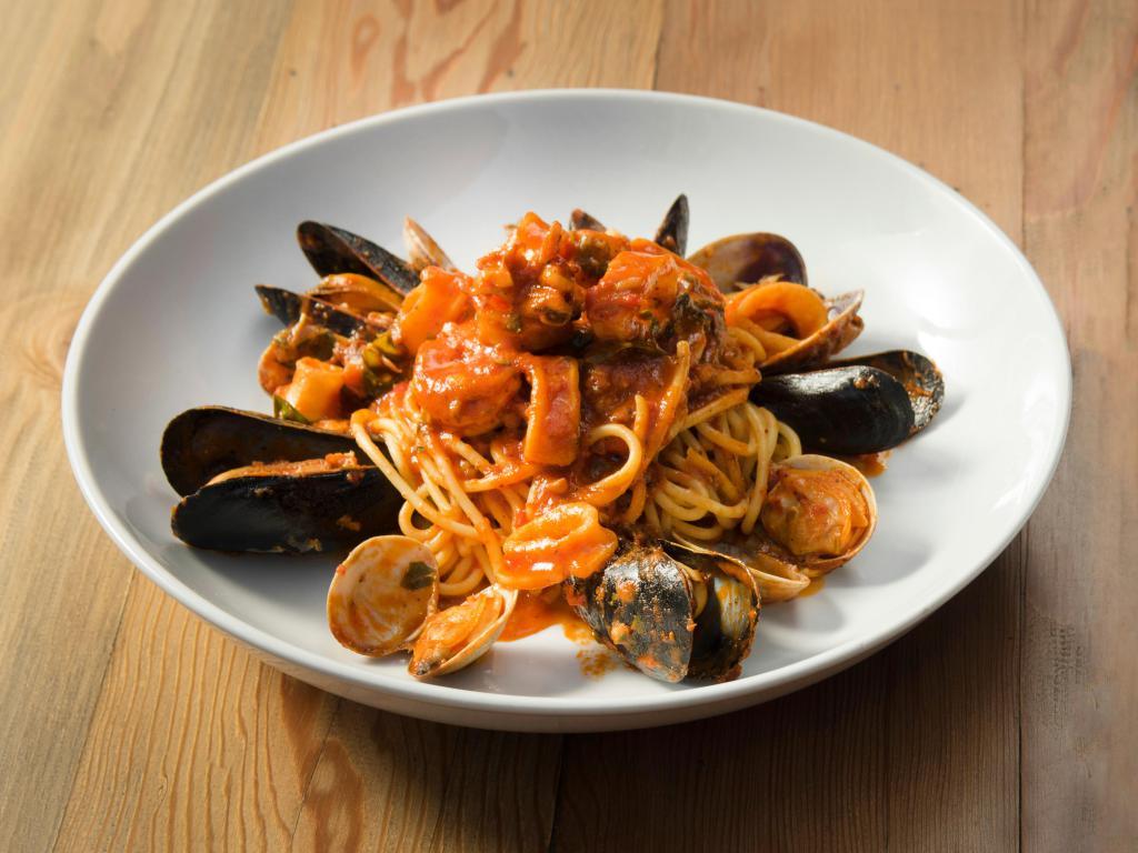 Spaghetti Pescatore · Shrimp, clams, mussels, calamari and tomato broth.