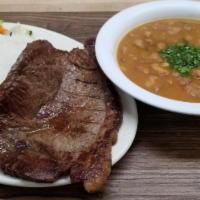 #11 Palomilla Asada · Arroz, frijoles y ensalada grilled steak. White rice, beans and salad.