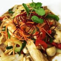 Thai Ginger Ginger · Your choice of meat stir-fried with fresh ginger, mushrooms, baby cams, onions, bell peppers...