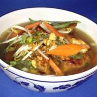 Chicken and Vegetable Potsticker Noodle Soup · 