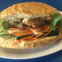 Lemongrass Chicken Sandwich · Served on a toasted baguette with Vietnamese mayo, cucumber, jalapenos, pickled carrots and ...