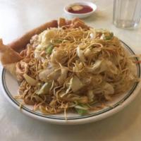 Vegetables Lo Mein · Fresh, soft pan-fried noodles in our house brown sauce, served with cabbage and carrots.