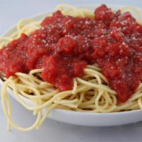 Spaghetti · Served with marinara sauce and garlic bread.
