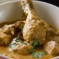 Chicken Korma · Skinless chicken blended with mildly spiced in a creamy cashew nut sauce with rice