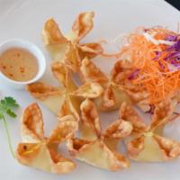 A2. Crab Rangoon · 5 pieces. Crispy wonton stuffed with cream cheese and imitation crabmeat served with sweet a...