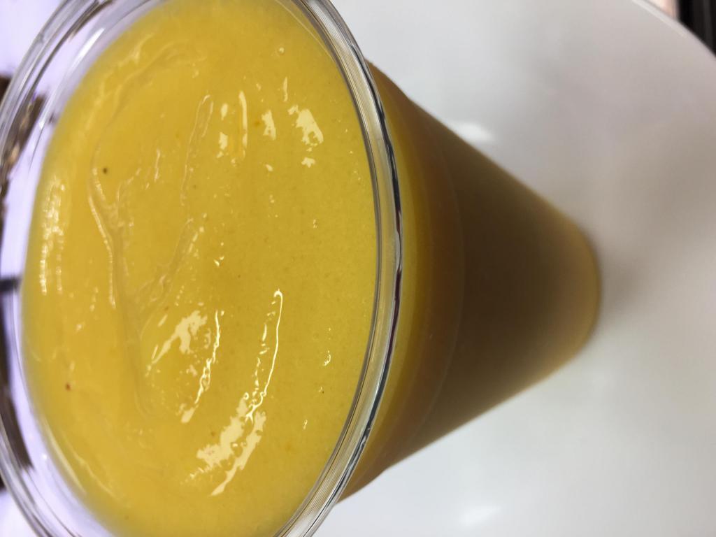 Mango Madness Smoothie · Mango, banana and peach with orange juice. Choice of size, add protein powder or ginseng for additional cost.