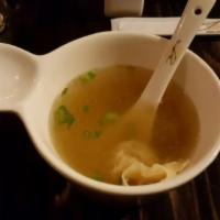 Homemade Wonton Soup · Pork and shrimp in clear broth.