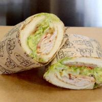 125. 756 Sandwich · Turkey, bacon, avocado and Swiss. Served with dirty sauce, lettuce and tomato.