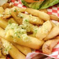 Garlic Fries · Bread topped with garlic and olive oil or butter with various herbs.