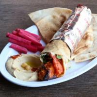 Chicken Kebab Wrap · Lettuce, tomatoes & garlic paste served with pickled turnips & a side pick.