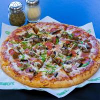 Workz Pizza · Pepperoni, ham, Italian sausage, mushrooms, onions, green peppers, and mozzarella.