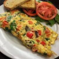 Fresh Start Omelet · Organic eggs, tomatoes, portobello mushrooms, Monterey Jack cheese, red onions, bell peppers...