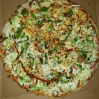 Veggie Pizza (16'' Large) · Sriracha Red Sauce with Mozzarella, Cabbage, Bell Peppers, Mushrooms, Onions, Fresh Jalapeno...