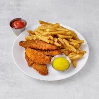 Chicken Fingers Deluxe · Served wth fries and honey mustard.