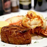 Surf and Turf · 8 oz. filet mignon and 1 lobster tail.