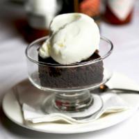 Chocolate Brownie · Topped with ice cream.