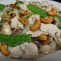 Cashew Delight · Cashew nuts stir- fried with mushrooms, bamboo shoot, water chestnut and celery. Seasoned wi...