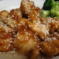 Honey Sesame · Deep fried then tossed with homemade honey sauce and topped with sesame seed. Served with st...