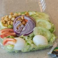Bellagio House Salad · A rainbow of color with select greens, carrots, cucumbers, tomatoes, onions, hard-broiled eg...
