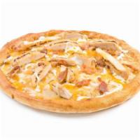 Alfredo Chicken Pizza · Alfredo sauce, chicken strips, bacon, Parmesan and 
gourmet cheese blend.