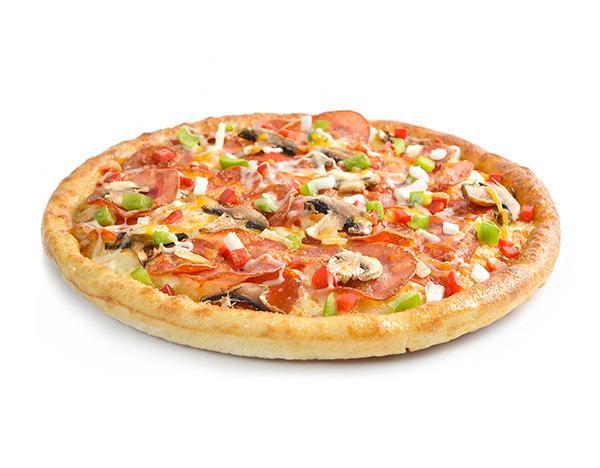 Classico Italiano Pizza · Loaded with pepperoni, Italian sausage, ham, onions, mushrooms, red and green peppers, Parmesan cheese, and Sarpino's cheese mix.