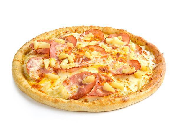 Tropical Hawaiian Pizza · Canadian bacon, smoked bacon, pineapple, cheddar cheese and Sarpino's gourmet cheese blend. Includes one free dip.