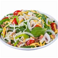 Large Spinach Salad · Spinach, smoked bacon, tomatoes, fresh mushrooms, green peppers, onions, Sarpino's gourmet c...